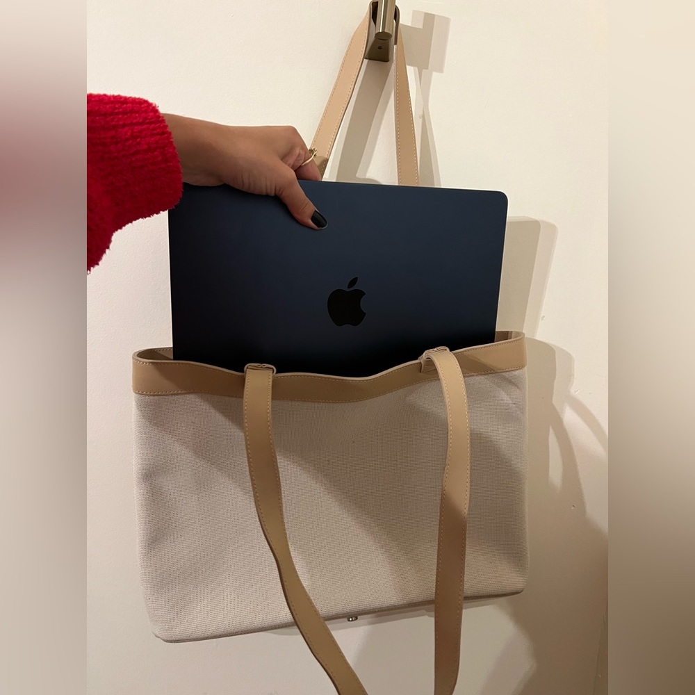 Lamarthe cream-colored leather-trimmed purse